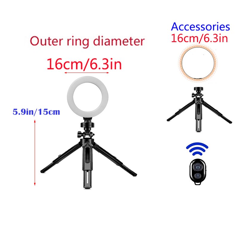 Led Selfie Ring Licht Cirkel Vullen Licht Dimbare Lamp Trepied Make Fotografie Ringlicht Telefoon Standhouder Statief: Type7-6in light