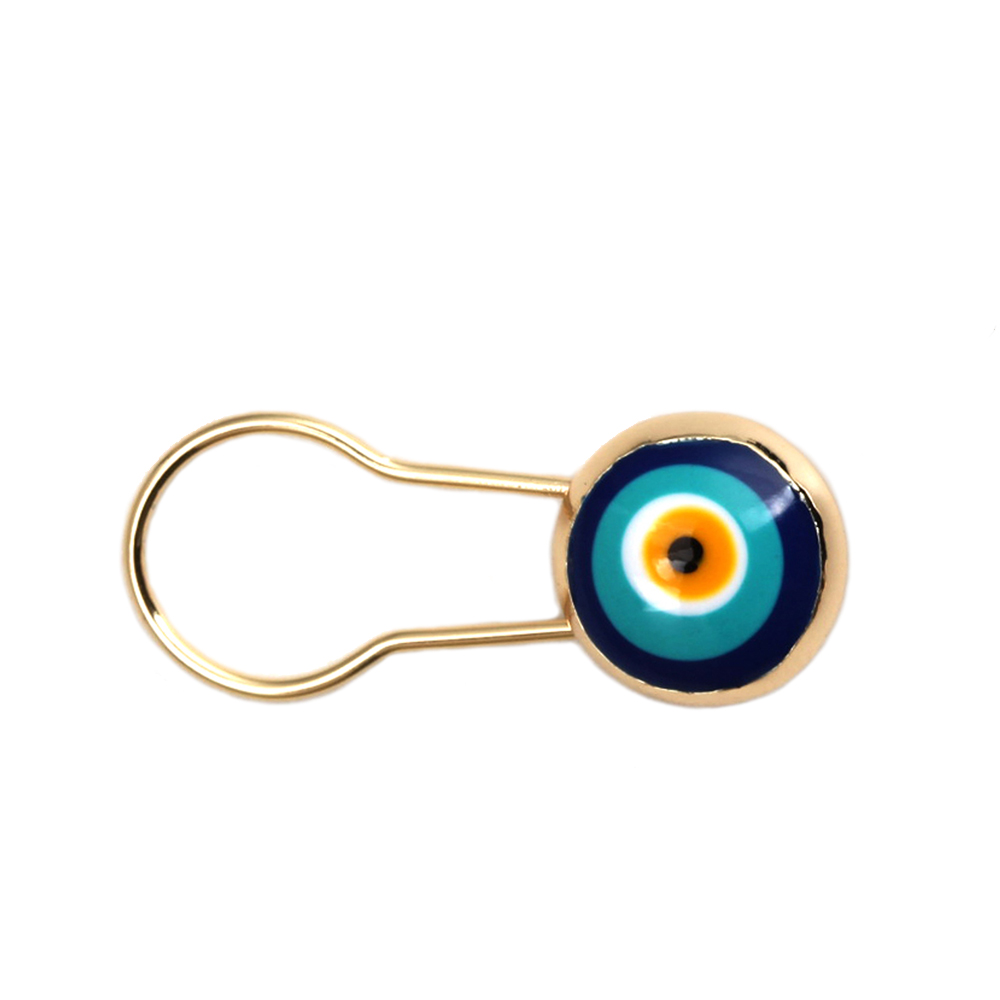 Lucky Eye Oil Blue Turkish Evil Eye Safety Pin Fatima Hamsa Hand Round Charm Brooch Pin for Women Men Jewelry: Antique Copper Plated