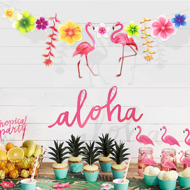 Glücklich Geburtstag Tropische Kokosnuss Blätter Girlande Flamingo Banner Flagge Erste Brithday Kinder Party Weihnachten Hochzeit Partei Liefert: flamingo