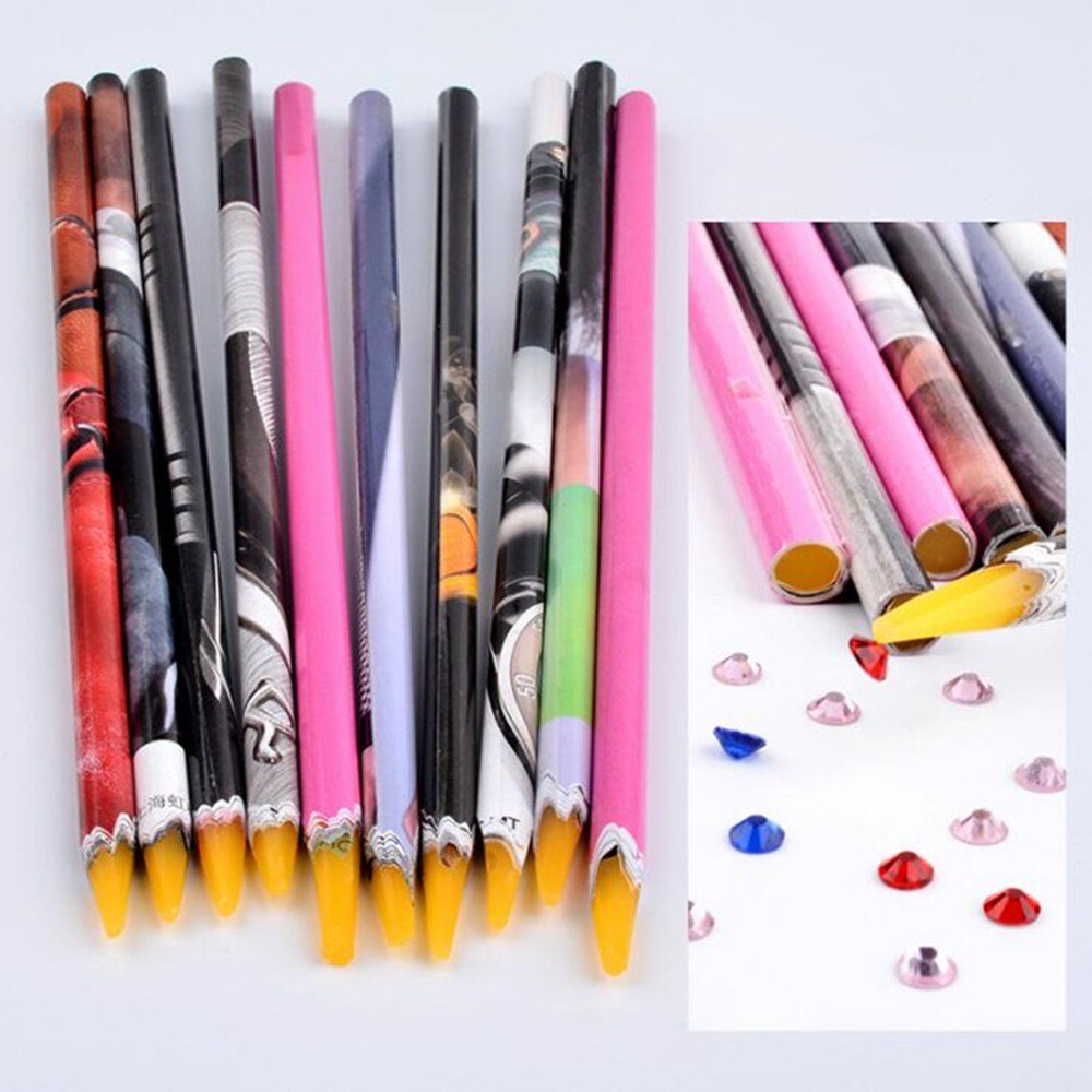 1Pc 10Cm Wax Pen Puntjes Potlood Nail Art Gereedschap Zelfklevende Rhinestones Gems Boren Picking Picker Tips gereedschap Willekeurige Kleur