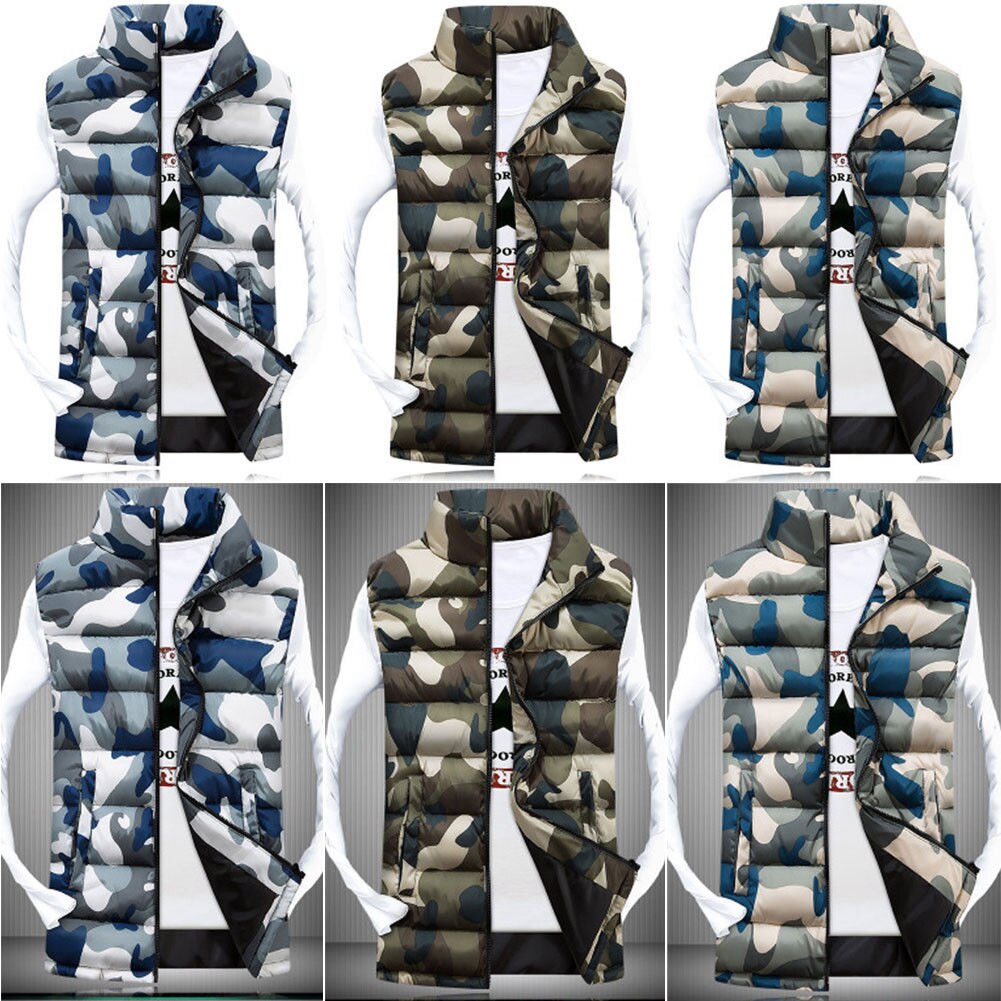 Hommes hiver sans manches coton camouflage veste mince à capuche gilet manteau gilet zippé hommes automne camouflage gilet manteau