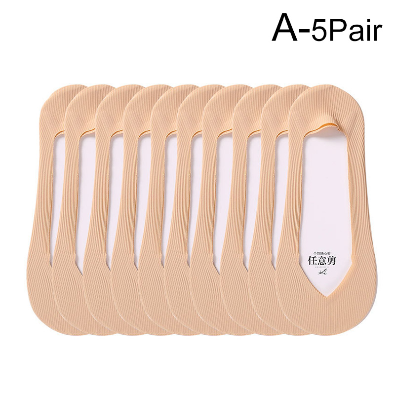 5Pairs Woman Ice Silk Invisible Boat Socks Women's Short Socks Female Ladies Shallow Mouth No Show Socks Slippers Summer Style: A