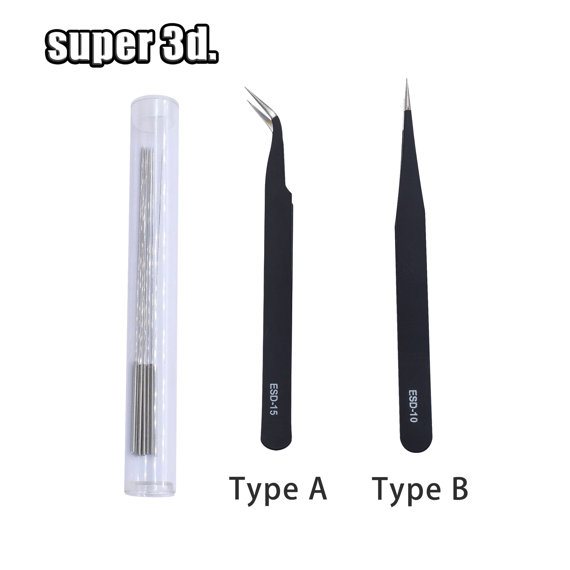 3D Printer Tool Set Nozzle Cleaner Boor 0.2 Mm 0.3 Mm 0.4 Mm 0.5mmm Roestvrijstalen Naald/Pincet accessoires
