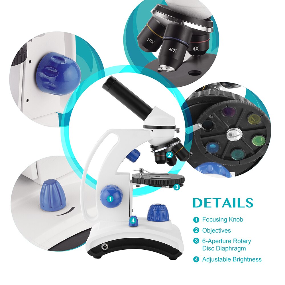 AOMEKIE Biological Microscope 64-640X Compound Monocular Microscopes with Slides Dual Led for Kids Students