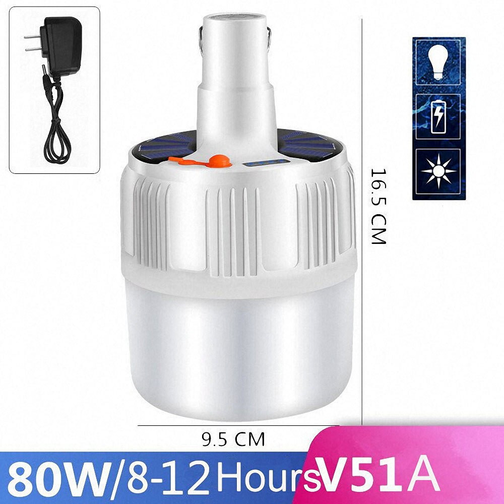 60/80/100w kampeerlampen voor buiten, op zonne-energie werkende led-lamp, batterijoplader, draagbare led-lantaarnlamp voor thuis, buiten, noodverlichting voor tenten: 80w v51a zonne- / Eu-stekker