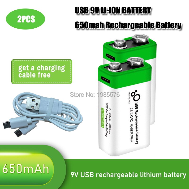 2-10PCS 9V 6F22 650mAh USB lithium Rechargeable battery 9 V li-ion batteries for Multimeter Microphone Toys Remote Control: 2PCS