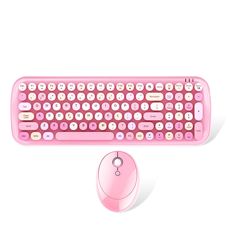 Wireless Keyboard and Mouse Combo Round Mix Keycaps office PC Keyboards and Mouse Set for Girl Computer Laptop Game