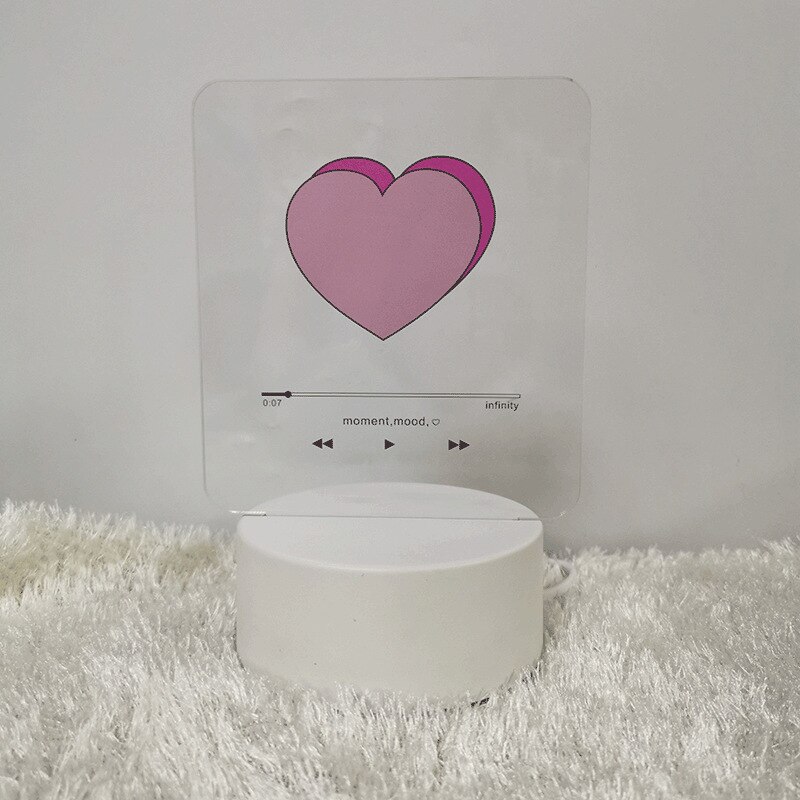 ins hjerte spiller 3d nattlys romantisk soverom usb bordlys valentine dag tre akryl lys skrivebordslampe: 1