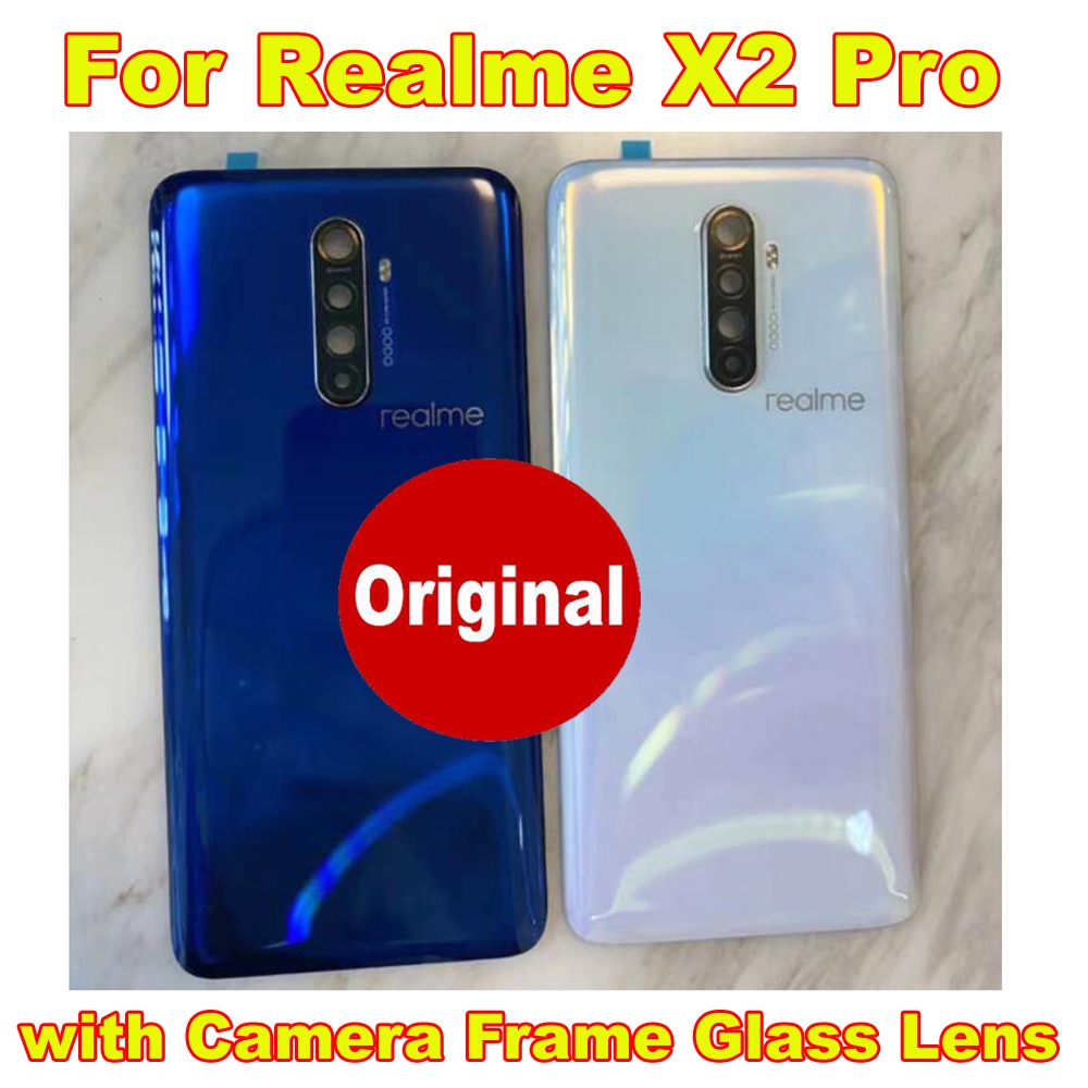 Original, nueva carcasa trasera para batería, carcasa para puerta trasera para Oppo realme X2 Pro / X2Pro con marco de cámara, lente de cristal + adhesivo
