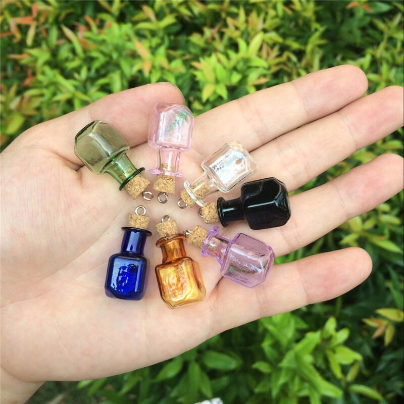 Cute Colour Bottles Metal Loop Mini Wishing Bottles Rectangle Crafts Pendants Diy Glass Jars Mix 7 Colors