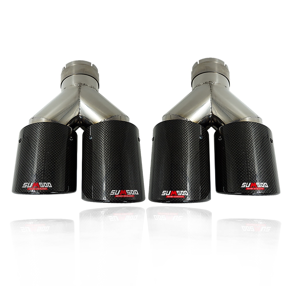 SUMSOO 1 Stück Echtes Y bilden Auto Auspuffrohr Änderung mit Doppel Auslauf Kohlenstoff Faser Schalldämpfer Rohr Spitze