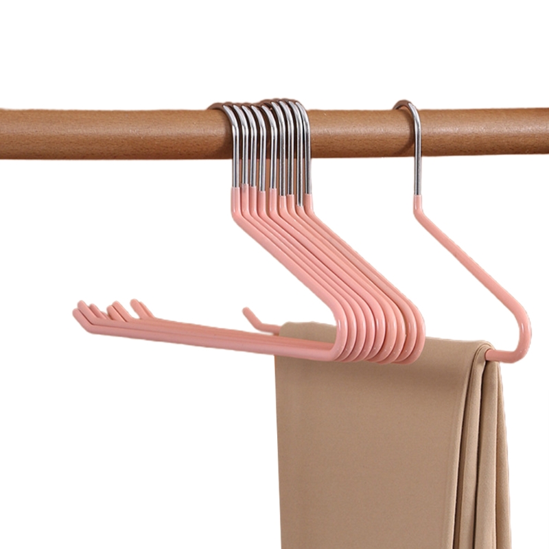 10pcs Trousers Pants Hangers Non Slip Coating Slim Space Saving Open Ended Multi-functional: 2 pink