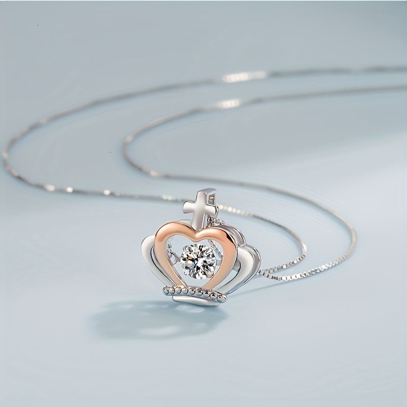 Fashionable Zircon Crown Pendant Necklace Meaningful Message Card Box Decoration Birthday for Granddaughter