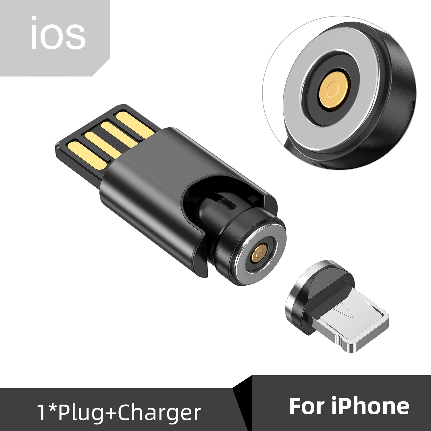 Gtwin 540 graus de rotação 3 em 1 carregamento magnético conector mini usb carregador telefone acessórios adaptador magnético micro usb c: Black For iphone