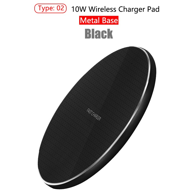 Qi Wireless Charger 10W Phone Charger For Xiaomi Mi 11 10s Lite Wireless Charging Pad For iPhone 12 11Pro Max Mini X XR 8 Plus: Metal Style Black