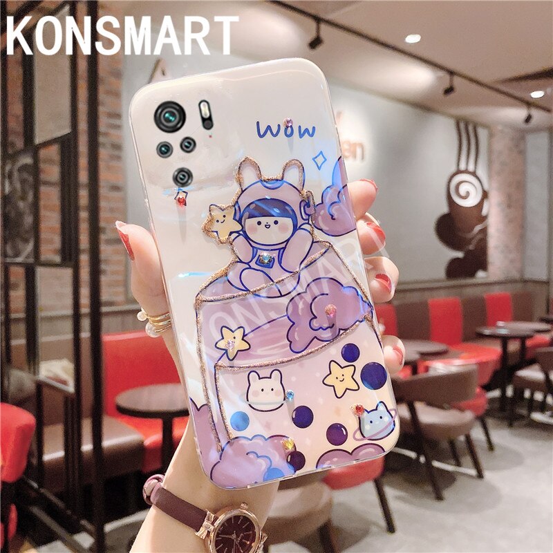 KONSMART Phone Case Redmi Note10 Lite Glitter Rhinestone Silicone Blue Light Cute Back Cover For Xiaomi Redmi Note 10 Pro: Redmi Note 10 4G / Wine glass girl