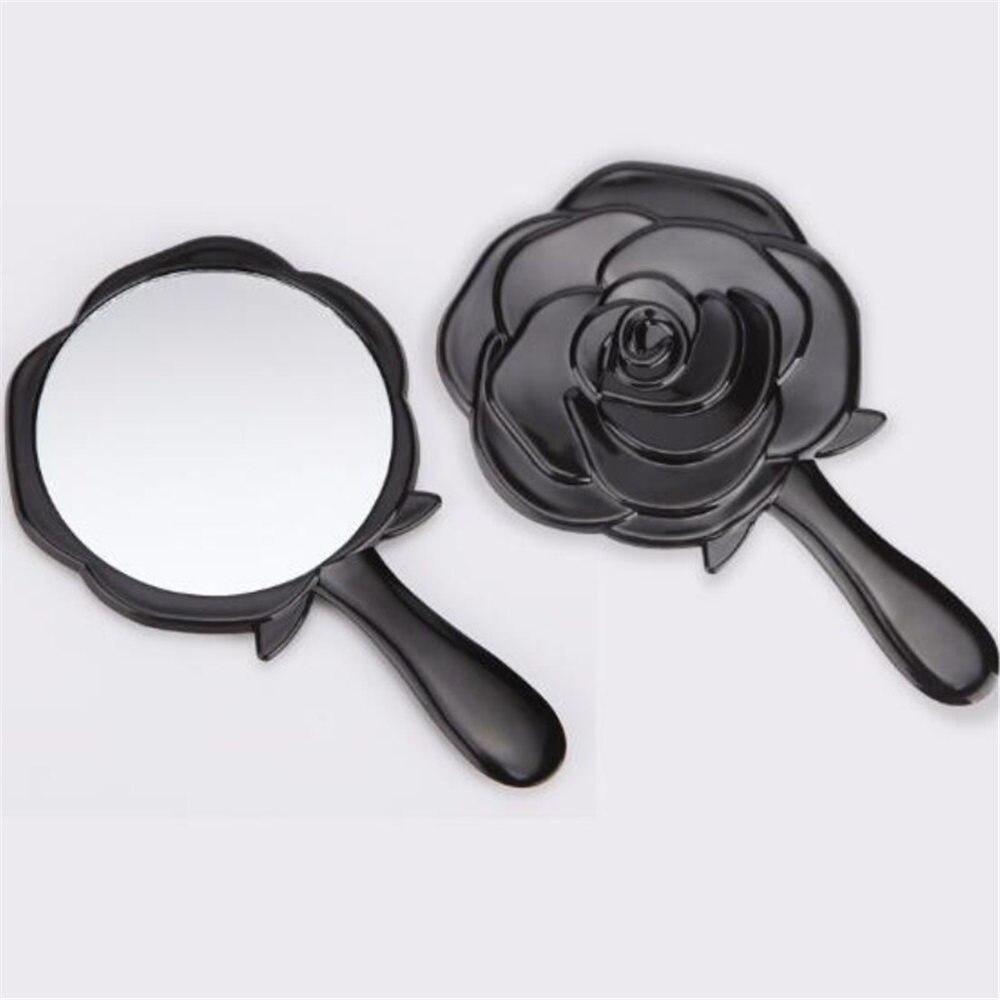 Black Mirror HD Rose Style Portable Handle Cosmetic Mirror Round Shaped Toilet Glass makeup Mirror