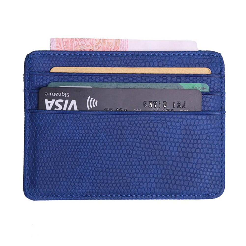 Women Men PU Leather Bank ID Card Wallet Holder Durable Slim Simple Travel Business Case With Purse Card Holder: Blue