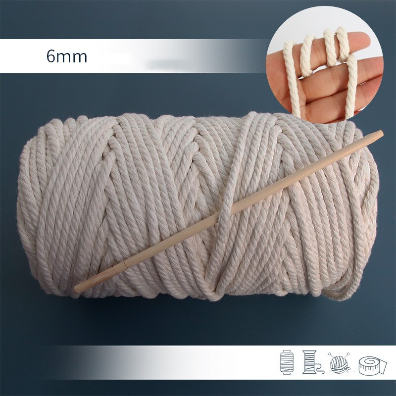 Corde de dentelle en coton naturel torsadé à la main, 1/2/3/4/5/6/8/10mm, tissage artisanal pour faire des cintres à plantes, décoration murale: 6mm 5meter