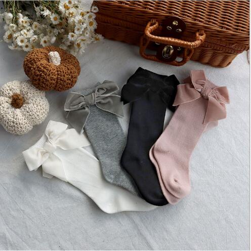 0-5 Jaar Herfst Winter Kinderen Meisjes Boog Tube Sokken Pure Kleur Kids Flanel Kids Sok