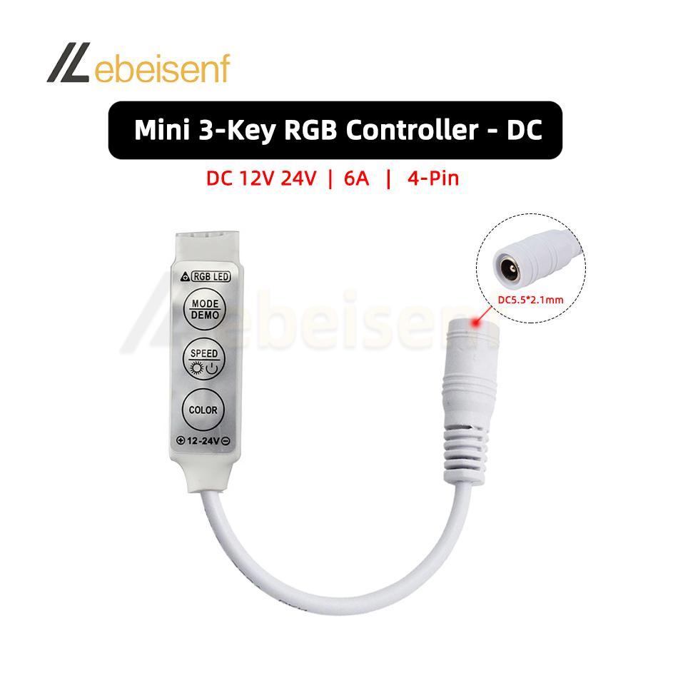 Mini-RGB-Controller, DC 12 V, 24 V, 6 A, Mikro-3-Tasten-LED-Dimmer für Konstantspannung, PWM, 3-Kanal, bunte Streifenlicht-Dimmsteuerung: Cyan