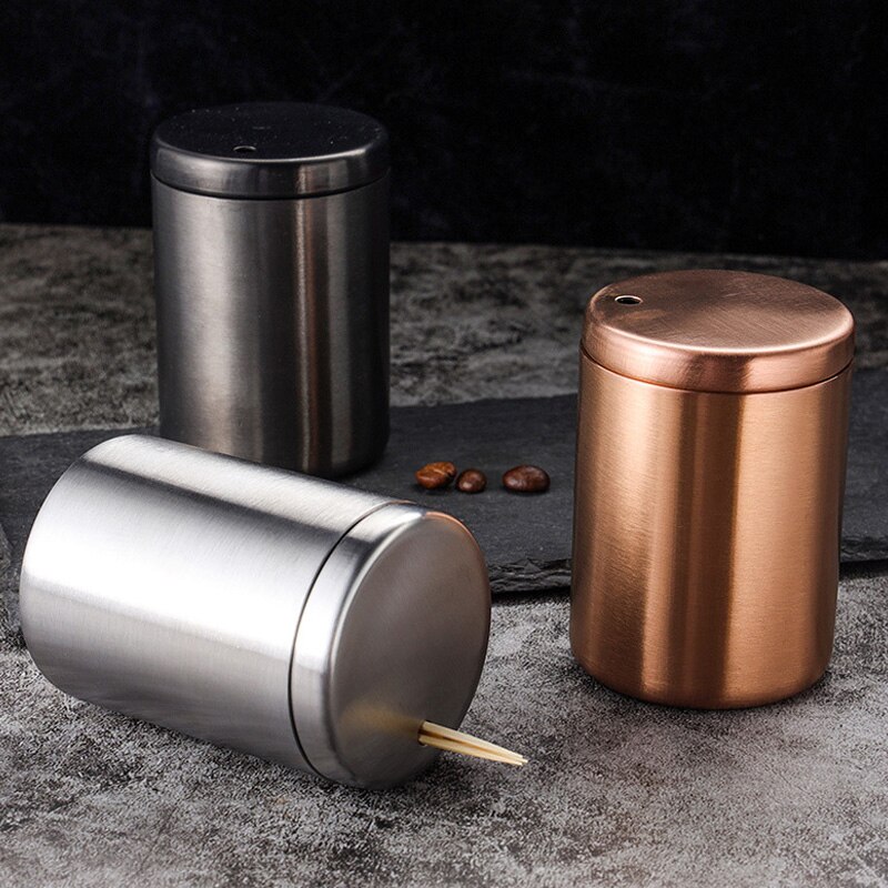 1PC Automatic Stainless Steel Toothpick Holder Secret Stash Cure Dent Toothpick Dispenser Cotton Swab Organizer House Tools