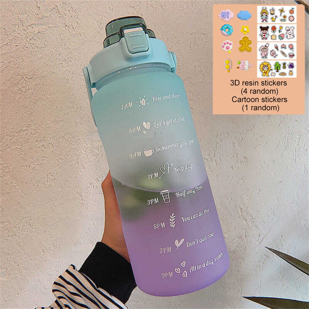 2L Eenvoudige Grote Capaciteit Waterfles Met Bounce Cover Tijd Gradiënt Lekvrij Cup Schaal Herinnering Outdoor Frosted Water Fles: 07