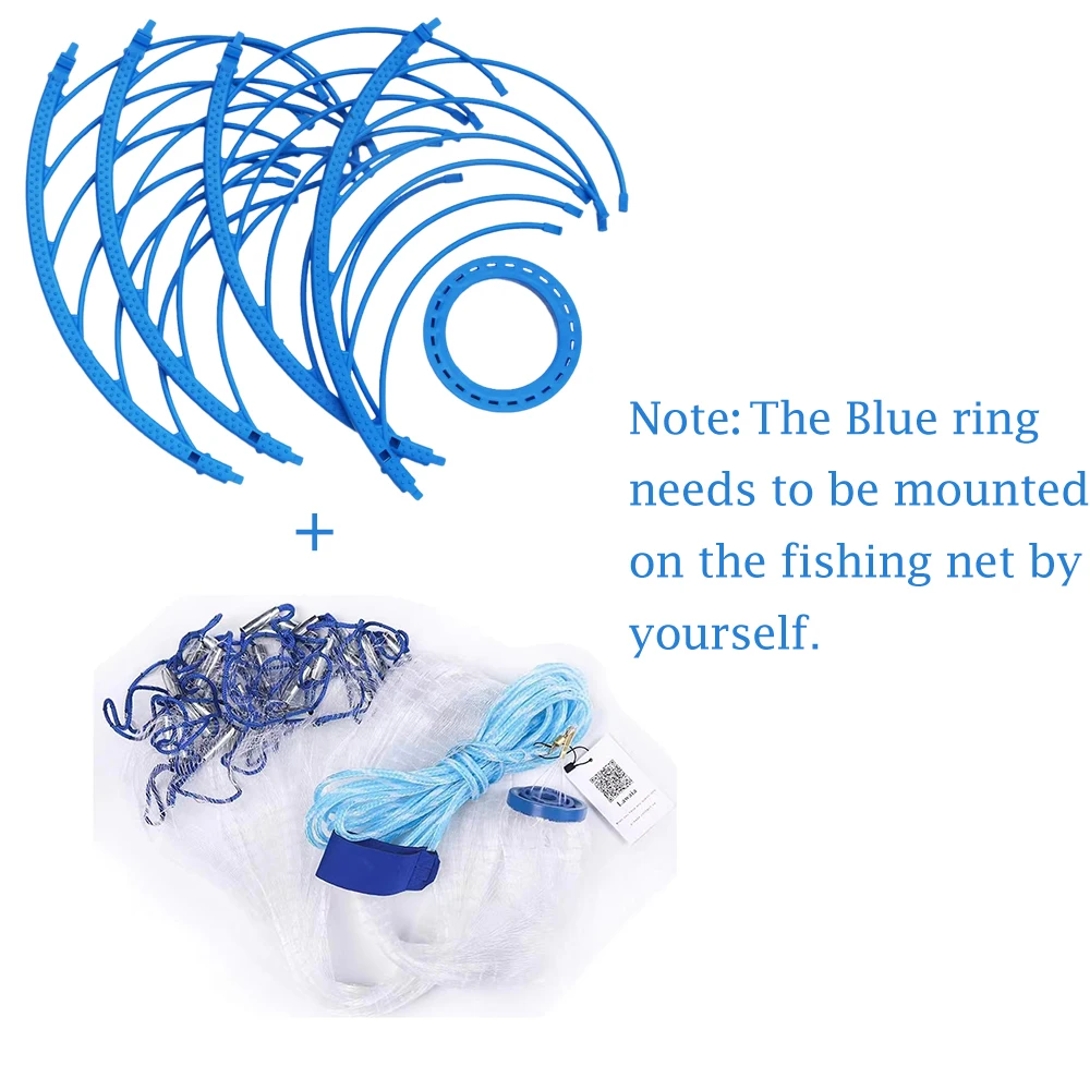 Lawaia diep gat gegoten netto lron stalen hangers hete verkoop visnet blauwe ring Amerikaanse stijl kleine mesh vangst vis gieten netwerk