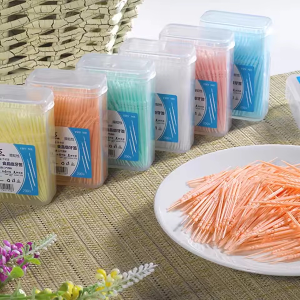 200 stks/doos Tandenstoker Borstel Plastic Wegwerp Rager Dubbele Hoofd Tandzijde Stok voor Huishoudelijke Mondreiniging Gereedschap