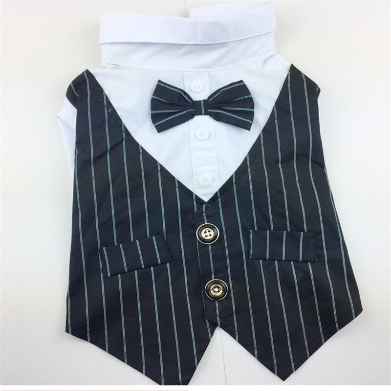 Pet Dog Clothes Wedding Suit Cute Gentleman Tuxedo Bow Puppy Coat Striped Suit 5 Size Supplies Pets: M / Black