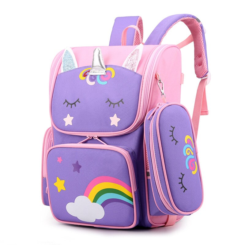 Kinderen Schooltassen Cartoon 3D Eenhoorn Meisjes Sweet Kids School Rugzakken Jongens Lichtgewicht Waterdichte Primaire Schooltassen: purple small