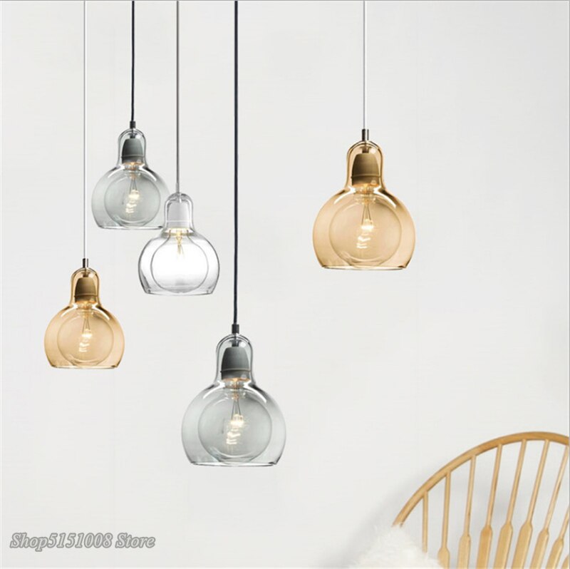 Nordiska led glas taklampor modern matsal klar bärnsten taklampor kalebass hängande lampor heminredning belysningsarmaturer
