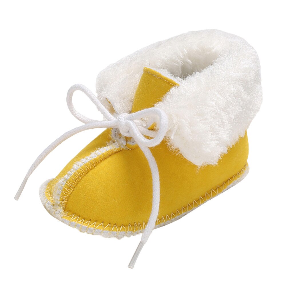 Baby Meisje Jongen Zachte Booties Pure Kleur Bandage Snowboots Peuter Warme Schoenen: Yellow / 12
