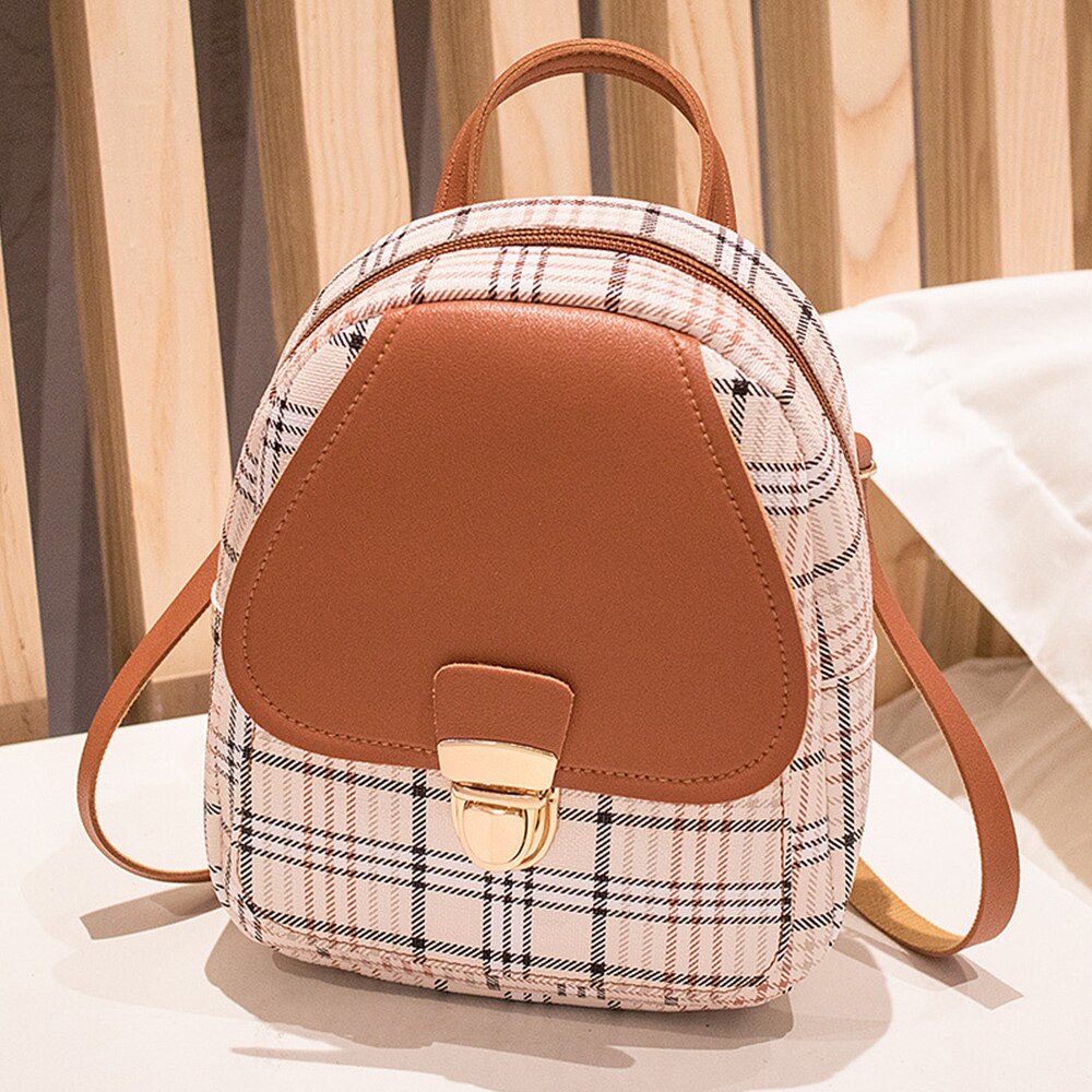 Mini mochila cruzada para chica adolescente, bolso a cuadros para teléfono, estilo coreano, nueva ,: B-brown