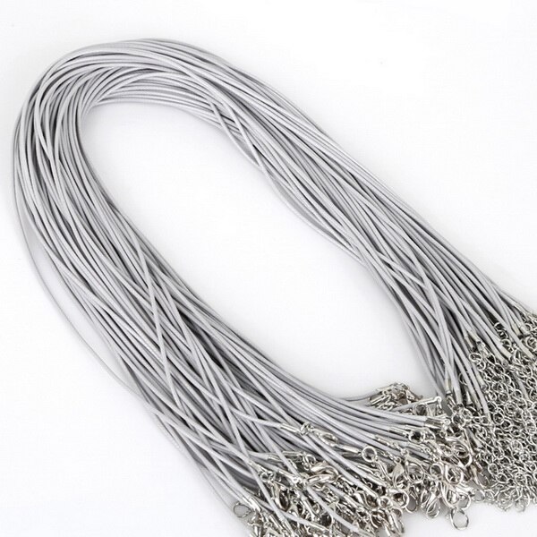 10 sztuk/partia 1.5mm skórzane łańcuchy bransoletka zawieszki charms z karabińczyk DIY komponenty do wyrobu biżuterii sznurek 45cm + 5cm: Gray