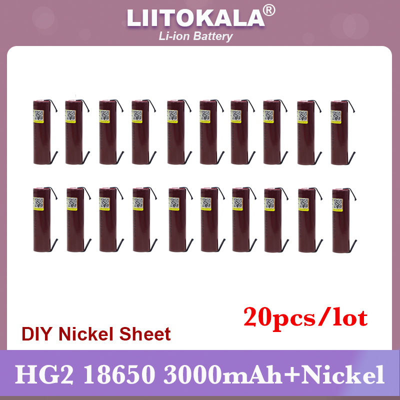 Liitokala-batería HG2 18650 de 3000mAh, pila 18650HG2, descarga de 3,6 V, 20A, para baterías de cabeza plana hg2 + níquel para manualidades, novedad: other