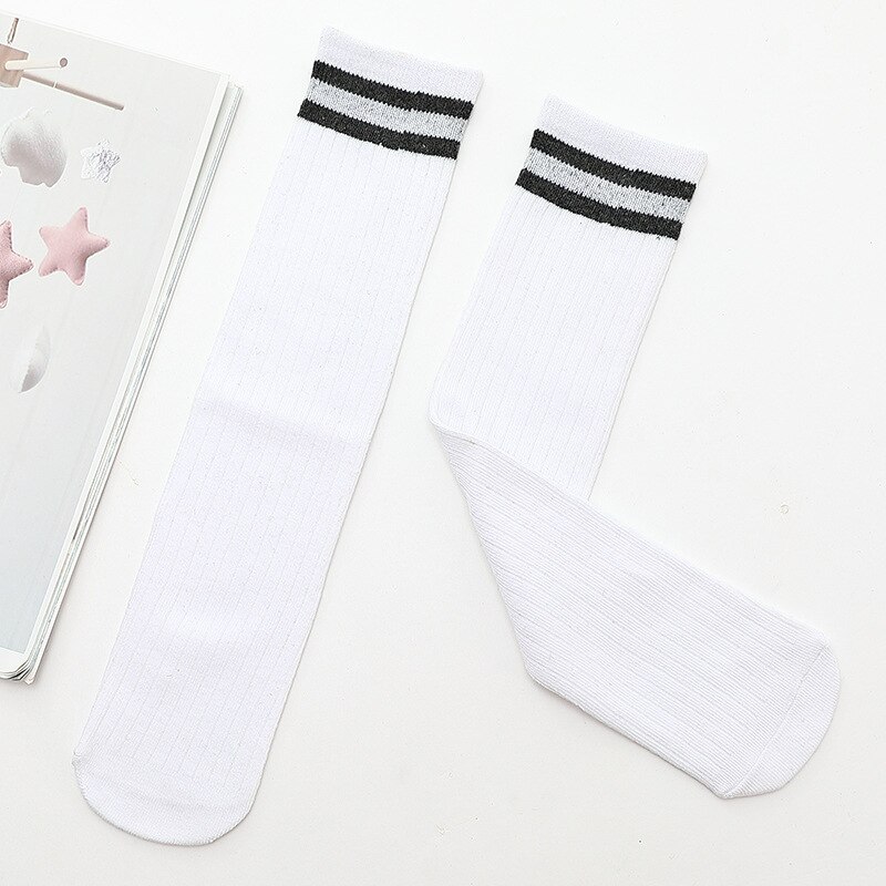 Bébé filles genou chaussettes hautes enfants enfant en bas âge Double aiguille coton Sport chaussettes pour enfants filles décontracté rayures longues chaussettes