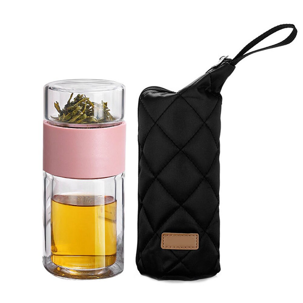 Glass Water Bottle Double Layers Tea Water Bottle Infuser Tumbler Drinkware Smart Bottle Tea Filter RERI889: Pink