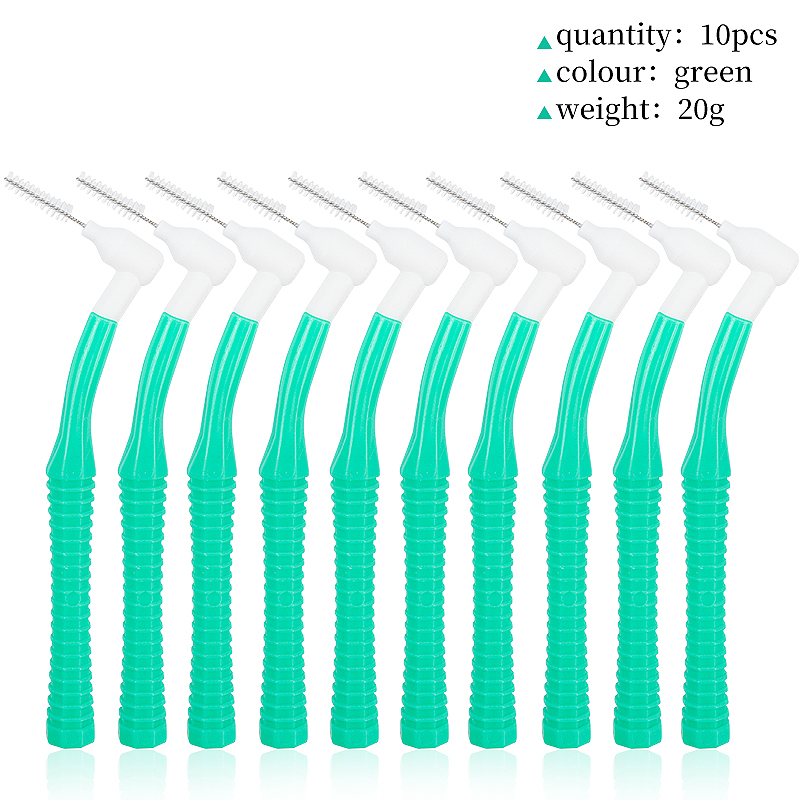 10 Pcs Orthodontic Toothpick Teeth Whitening Tooth Pick ToothBrush Oral Hygiene Care Tools L Shape Push-Pull Interdental Brush: green