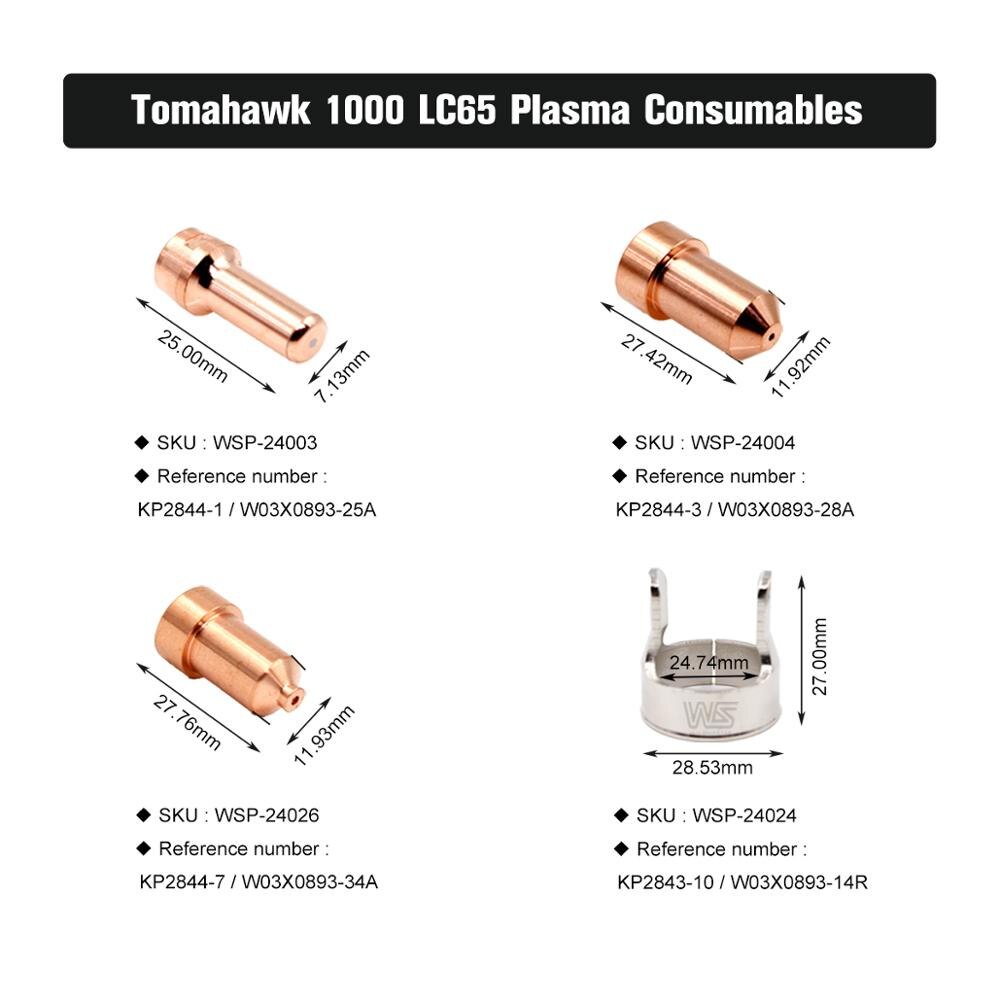 10pc kp2844-1 plasmaskærer elektroden 80 amp for tomahaw 1000 lc65 fakkel
