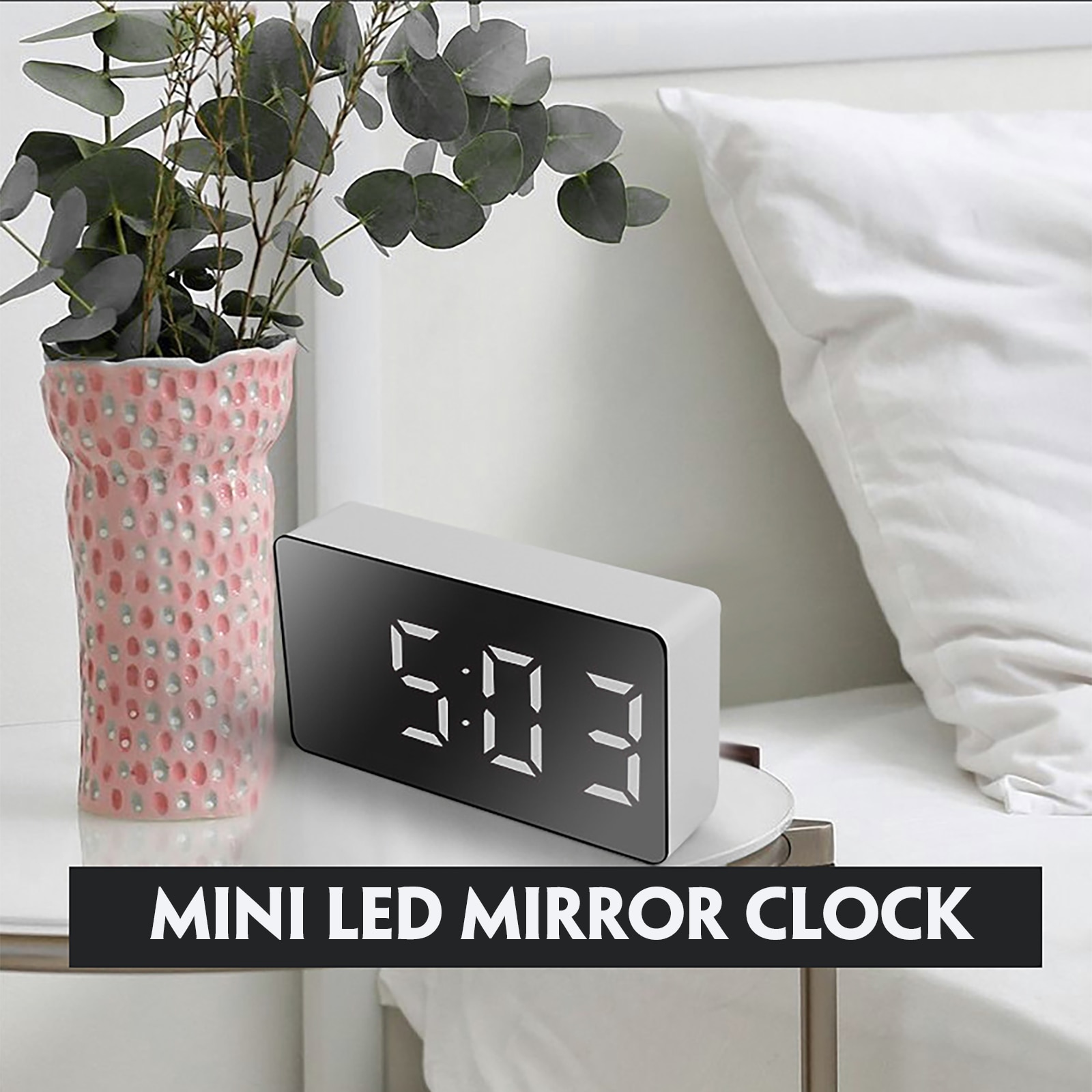 Digital Alarm Clock LED Display Clock 3 LED Display Modes Compact Mirror Alarm Clock For Bedside Desktop Office