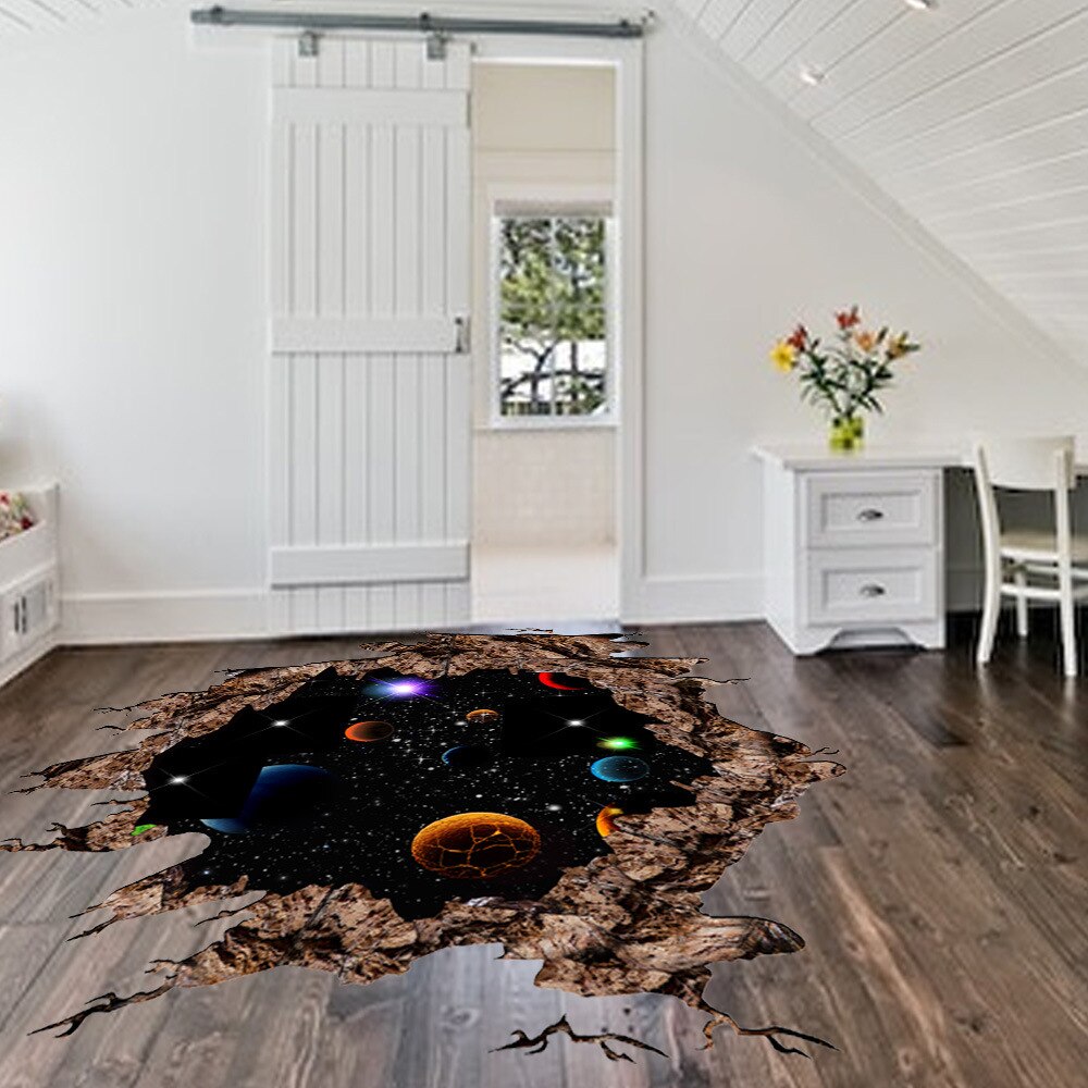 3D Cosmic Space planet Broken wall stickers for kids rooms bedroom nursery home decoration decals murals Break the wall sticker