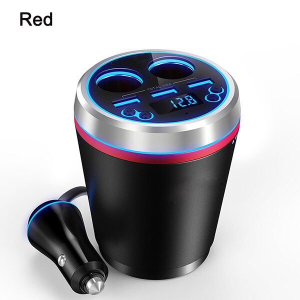 JINSERTA TF/Micro SD Muziek Mp3-speler Bluetooth Carkit Fm-zender HandsFree Sigarettenaansteker Splitter 3 Poorten USB Charger: Rood