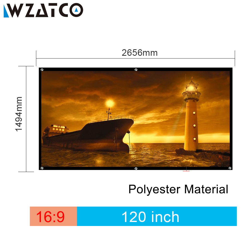 WZATCO 100inch Screen 120inch 16:9 Without Frame Portable Polyester Projection screen for HD LED CTL80 C80 UC46 Projector Beamer