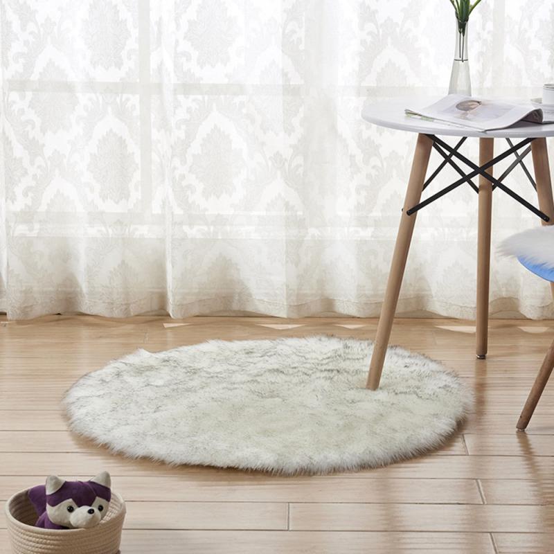 Shaggy Tapijt Wol Faux Pluizige Mat Kunstmatige Schapenvacht Harige Mat Ronde Tapijt Geen Pluisjes Tapijt Voor Slaapkamer Woonkamer Decor 30*30Cm: White with gray