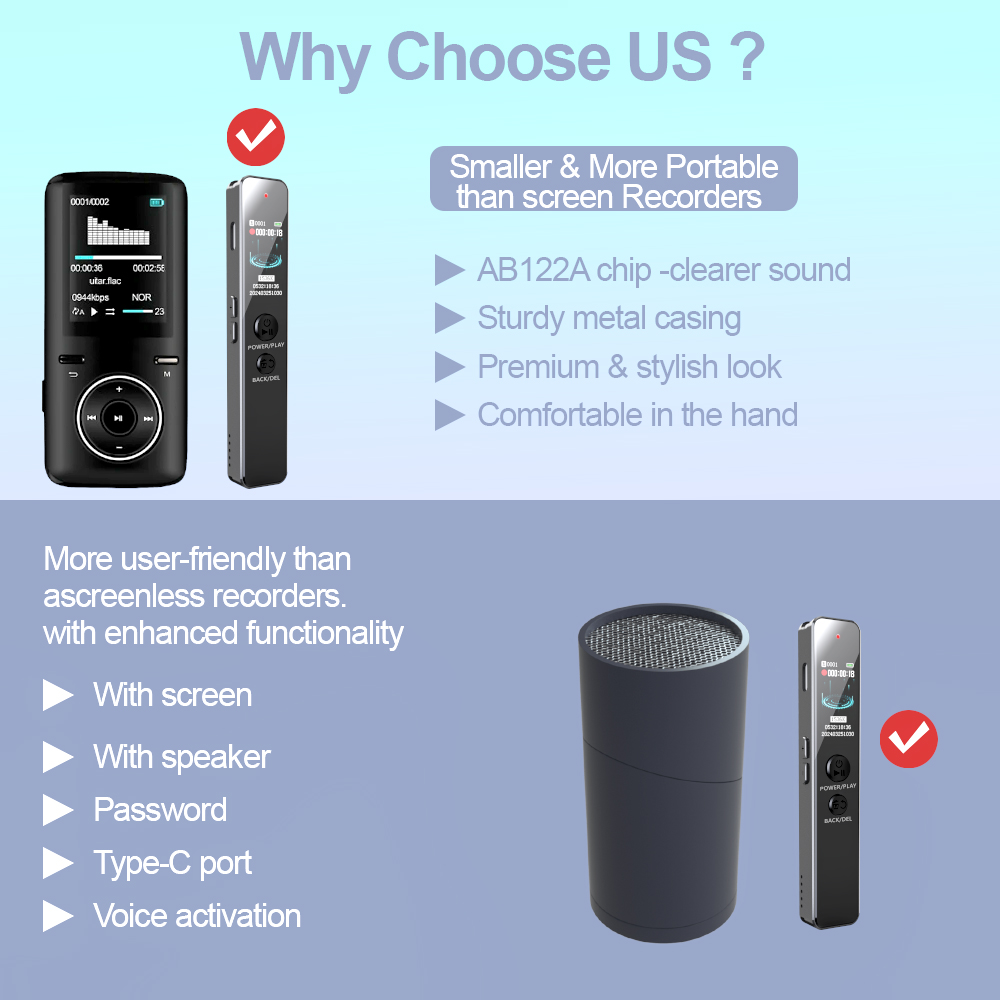 Vandlion V76 Mini Recorder Pen Terug Clip Ruisonderdrukking Draagbare Dictafoon Externe Luidspreker WAV 1536 kbps HiFi Audio-opname