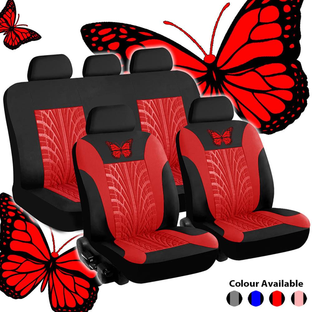 3D Autos Sitzbezüge Zubehör Schmetterling Sitz Abdeckung Polyester Stoff Auto Sitz Schutz Vollen Satz Auto-Styling Innen: rot neun-Stück passen