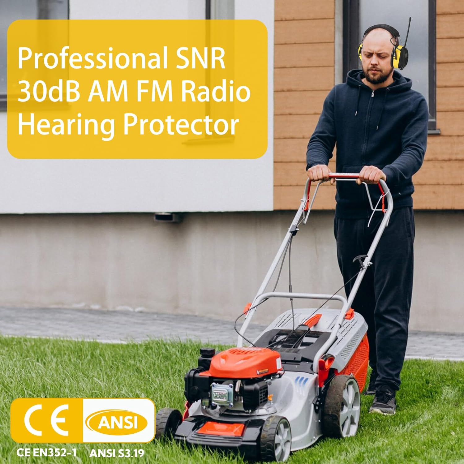 AM/FM radio headphones with digital display,30dB AM FM hearing protection safety ear cups for Mowing, Workshops.Construction