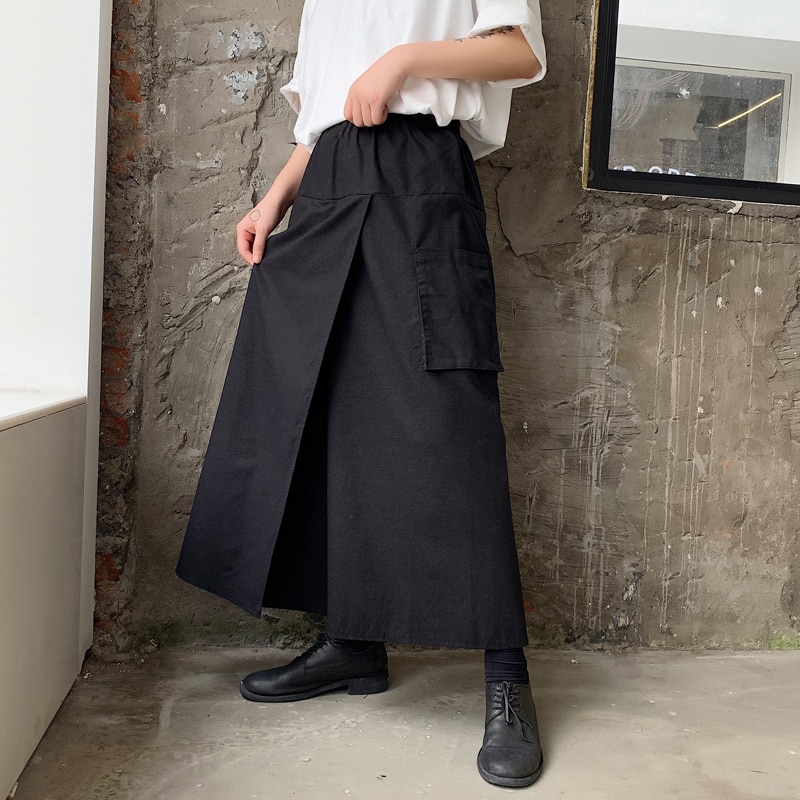 Pantalones de lino y algodón de estilo japonés para hombre, falda de pierna ancha, informal, ropa de calle, Estilo Vintage, Kimono gótico, ropa de escenario