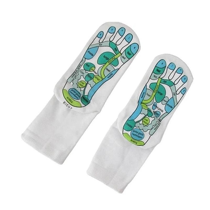 Calcetines de acupresión para fisioterapia, masaje, alivio del cansancio, reflexología, ilustración completa en inglés,